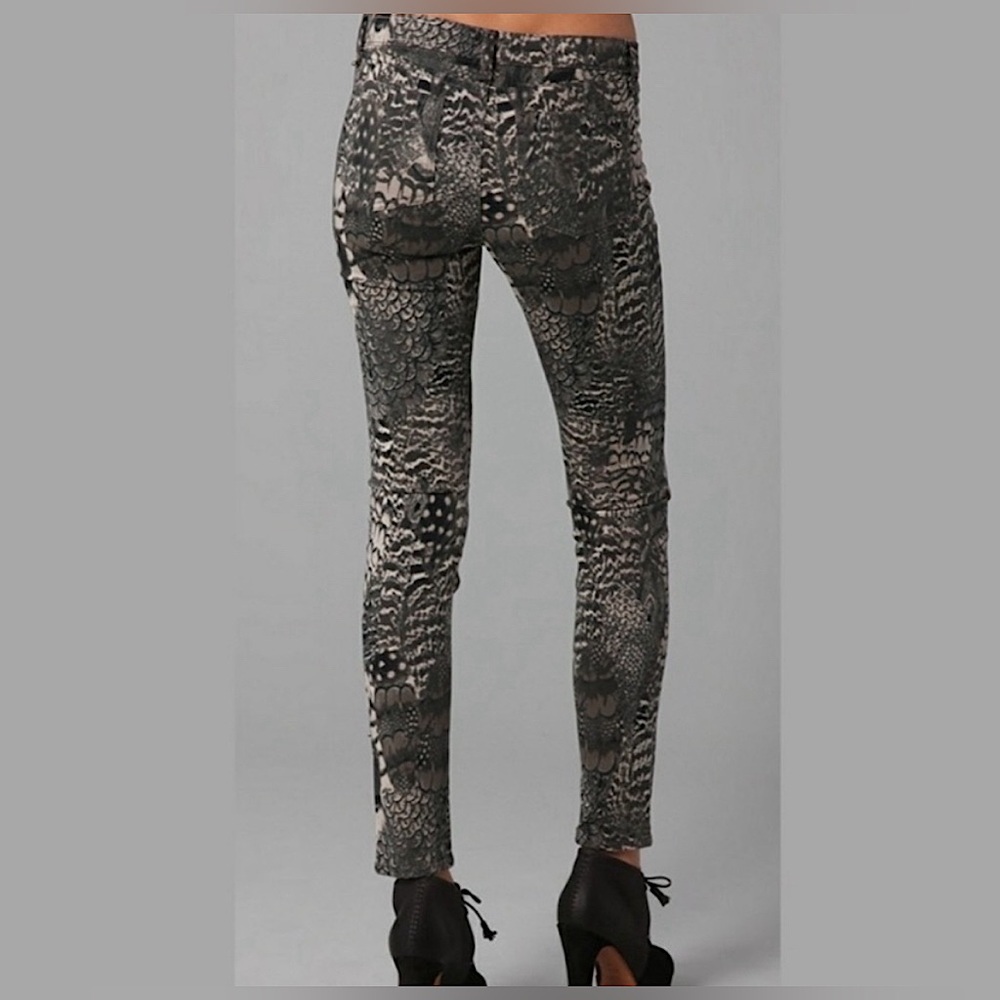 Rag & Bone Gray Tan Feather Snakeskin Print Skinny Jean Leggings - Size 24 - Picture 2 of 8